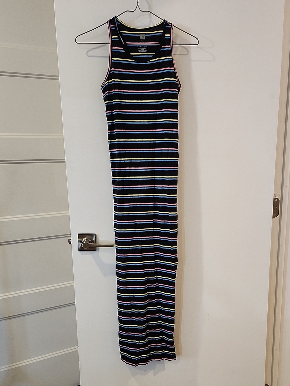 P2P 13" Tag Striped Tank Maxi Dress in Navy with Pink, Yellow & Blue